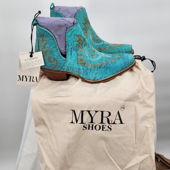 MYRA BAG Westerly Turquoise Western Leather Split Booties Ankle Boots 6-11 NWT - Picture 10 of 12